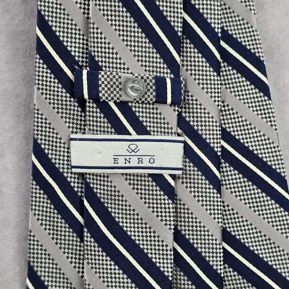 Enro Gray Silver Blue Stripe Repp Executive Geometric Silk Neck Tie Men's - Picture 4 of 6